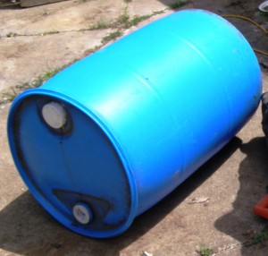 blue 55 gallon drum